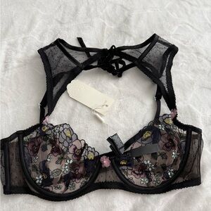 NWT For Love And Lemons Black Floral Embroidered Bra